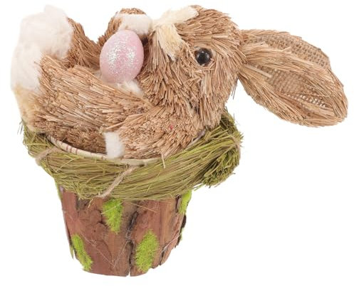 PRETYZOOM Osterhase Im Korb Figur Strohhase Statue Nutztiere Figuren Hof Desktop Skulptur Ornament Für Ostern Frühling Tischdekoration Ornamente