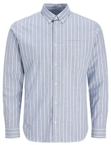 JACK&JONES Herren Jprbrook Oxford Shirt L/S Noos Freizeithemd, Night Sky/Stripes:Slim FIT, L