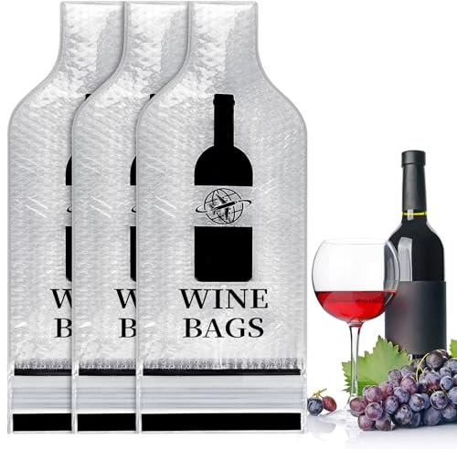 Wine Bottle Travel Protector Bags,3 PCS Inflatable Wine Bags for Travel with Reusable Pump, Inflatable Air Column Wine Bottle Protector for Bottle Packaging in Airplane Transport with Luggage