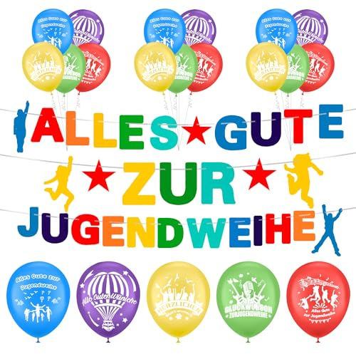 DTXYBC Alles Gute zur Jugendweihe Girlande + Banner + 20 Stück Jugendweihe Deko Luftballons, für Jungen & Mädchen, Erwachsene Partyfeiern