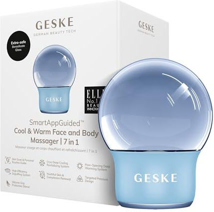 GESKE SmartAppGuided™ Cool & Warm Face & Body Massager | 7 in 1 | Massagegerät für Gesicht & Körper | Batterielose Wärme- & Kühltechnologie | Straffend, entspannend & abschwellend