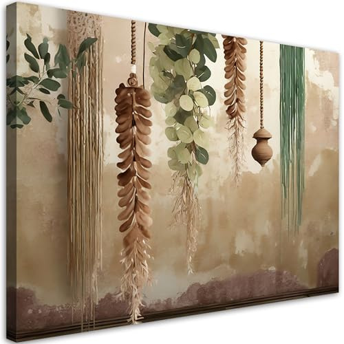 Feeby Bild auf Leinwand - Wandbilder Wohnzimmer Aesthetic - Hängende Blätter Boho - 60x40 1tlg - Schlafzimmer Wandekoration - Bilder Zimmer - Living Room - Deko Wandbilder - Moderne Bild