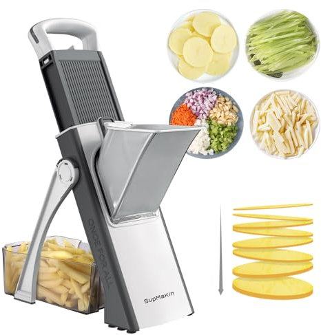 SUPMAKIN Safe Mandoline Slicer Upgraded, Vegetable Chopper, Adjustable Potato Slicer, Food Slicer, Detachable Easy to Clean, Kitchen Safe Chopping Artifact Gray