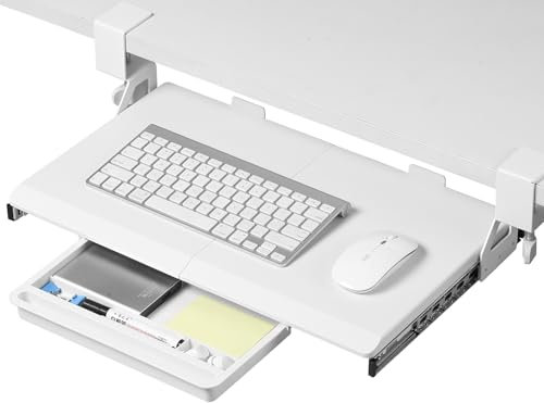 ETHU Small Keyboard Tray Under Desk, Pull Out Keyboard & Mouse Tray with C Clamp, 500 x300mm Steady Slide-Out Computer Drawer for Typing, Perfect for Home or Office(White)