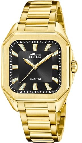 Lotus Damenuhr Analog aus Edelstahl 316l Goldfarben | Quarzwerk, Widerstandsfähiges Mineralglas, Wasserdicht 5 ATM 18970/3, Square Series