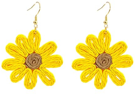 QKEPCY Kleine Blumen Ohrringe Bunt Damen Blumenförmige Ohrringe Gänseblümchen-Ohrringe Ohr Schmuck Boho-Stil Hawaiian Holiday Style Raffia Weaving Schmuckgeschenk für Mädchen