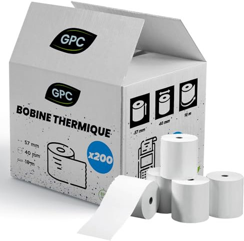 Lot de bobines thermiques pour TPE standards 57x40x12cm, 17 mètres, sans BPA, pour CB et TPE, bobines thermiques de haute qualité, fabriquées avec du papier 100% sans Bisphénol (200)