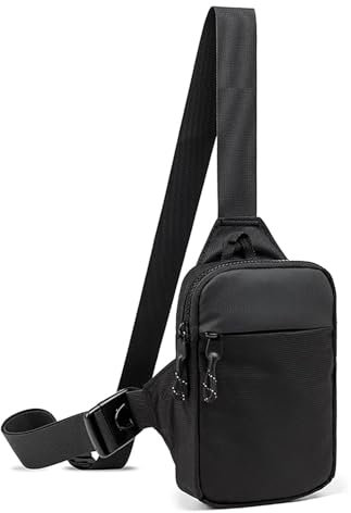 Klein Sling Chest Crossbody Bag,Brusttasche Herren Damen,Mini Schultertasche Verstellbare Schulter, Anti-Diebstahl Wasserfest Umhängetasche für Männer Outdoor-Sportarten Wandern Radfahren Schwarz