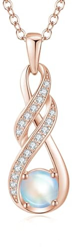 LOCIBLO June Birthstone Necklaces for Women 925 Sterling Silver Infinity Pendant 18K Rose Gold Plated Created Moonstone Necklace Jewellery for Her, 16+2