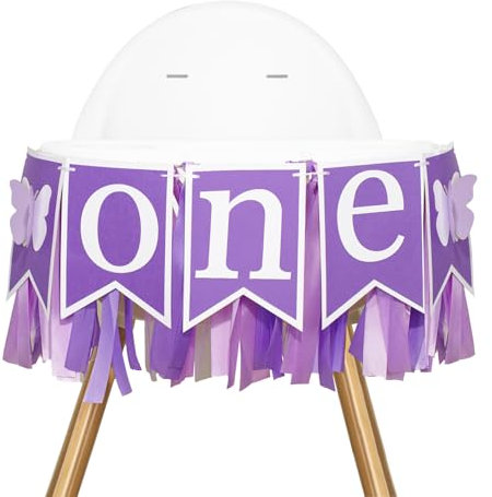 G2PLUS Butterfly ONE Highchair Banner: Purple 1st Birthday High Chair Banner, for Baby 1st Birthday Party, Photo Props