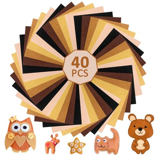 moinkerin Bastelfilz 40 Stücke Filzstoff 20X30cm Filz zum Basteln für DIY Projekt Felt Fabric für Kinder Starterset Filzplatten für Handwerk Nähen Manual Decoration Braun