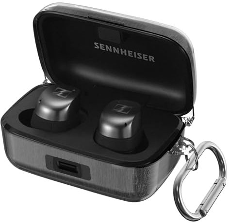 Hülle kompatibel mit Sennheiser Momentum True Wireless 3/4 Smart Earbuds, mit Karabinerhaken, klare, Kratzfeste PC-Hartschalenhülle für Momentum True Wireless 4/3