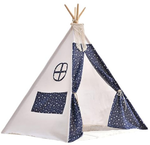 Tienda Teepee para niños Patrón Estrellado de patrón Estrellado Topa de Juego para niños con Cortina de Puerta y tragaluz 31.5x31.5x43 Pulgadas Corte de Lino de algodón de algodón con Borla para la c