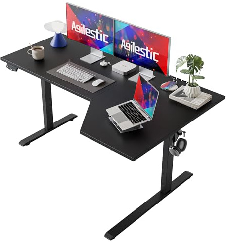 Agilestic Elektrischer Stehschreibtisch, L-förmiger 150 cm höhenverstellbarer Schreibtisch, Sitz- und Stehtisch für Home Office, ergonomischer aufsteigender Computertisch mit Splice Board, Schwarz