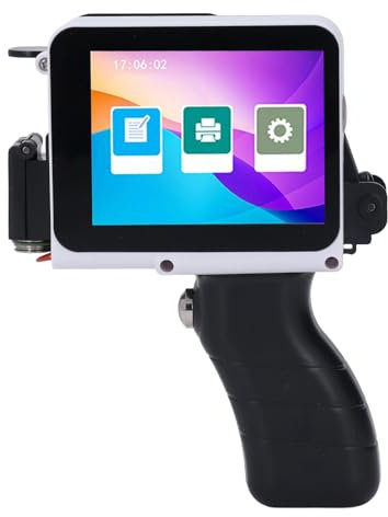 Sxhlseller Hand Tintenstrahldrucker, Tragbare 12,7 mm Handdruckerpistole mit HD Touchscreen und Mehreren Sprachen, (Keine Tintenpatrone), Tintenstrahl Kodiergerät für Barcode Logo QR Code