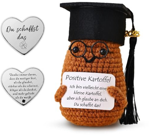 Glamifyr Pocket Hug Positive Kartoffel Deutsch, Positive Geschenke Bachelor Geschenk, 2025 Wolle Positive Potato Abschluss Glücksbringer Prüfung, Studenten Geschenke Bestandene Prüfung Geschenk