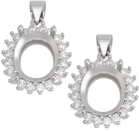 HOBBIESAY 2 colgantes de plata de ley 925 con base abierta, bisel en blanco, bandeja en blanco, base para colgante de cabujón ovalado de 12 x 10 mm, agujero para hacer joyas: 3 x 3,5 mm, Plata de ley