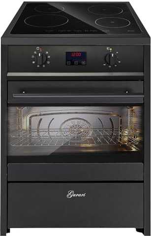 GURARI Induktions Standherd mit Elektrobackofen • GCH E 612 BL • Induktion Freistehend Standherd 60 cm • Schwarz • Range Coocker Herd mit Induktionskochfeld mit 4 Boosterkochzonen