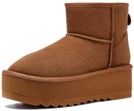 Shenduo Femme Plateforme Bottines Fausse Fourrure | Chaudes Doublées de Fourrure Matière Cuir las Botas del Frio