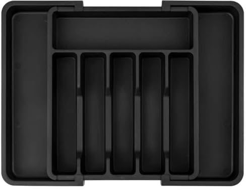 Vencier Expandable Cutlery Drawer Organizer – Large Utensil Tray for Kitchen Drawers (Extends to 57cm) – Adjustable Silverware & Flatware Holder for Spoons, Forks, Knives (Black)