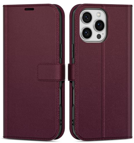 oakxco for iPhone 16 Pro Wallet Case with Credit Card Holder, Magnetic RFID Slim Folio Book Flip Leather Phone Case for Women Men Girl, Cute Soft Silicone Rubber Shockproof Cover, Burgundy Wine