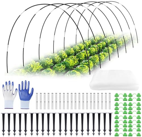 Arceaux Serre De Jardin, 30pcs Tunnel Jardin Potager, Arceau pour Serre Tunnel pour Plateaux, Tunelle De Jardin Exterieur 6mm DiamèTre, Accessoires De Pneus avec Clips & Filet De Gaze