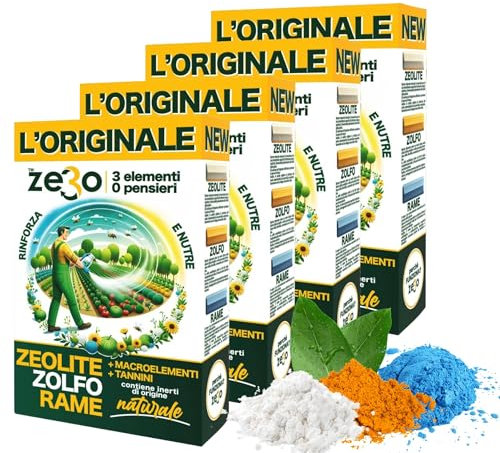 Albagarden ZeRo - Zeolite Per Piante + Zolfo In Polvere + Ossicloruro di Rame - Prodotto INNOVATIVO 100% Naturale - Fertilizzante e Concime per Piante in Polvere da 1 KG (4 Scatole)