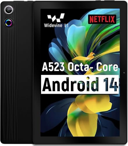 Android 14 Tablette 10 Pouces 10Go RAM + 64Go ROM (1To Extensible) Octa-Core GMS 1280*800 IPS HD Touchscreen Tablette Tactile BT 5.4 WiFi 6 Widevine L1 5000mAh Tablettes PC Dynamic Halo (Noir)