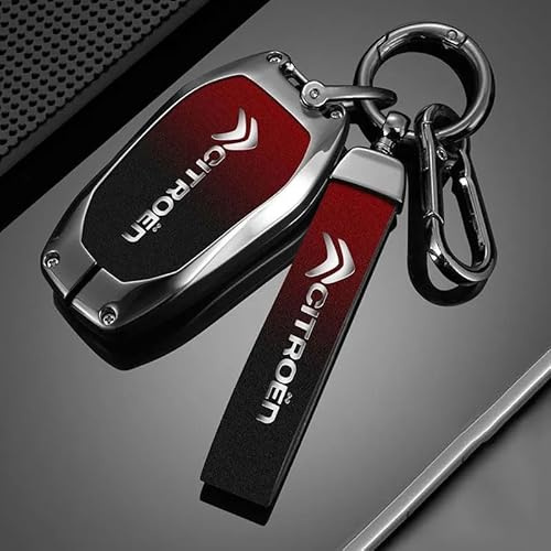 RETTYAT Coque Clé de Voiture pour Citroen e-C3 e-C4 e-Berlingo e-Spacetourer, Coque de Clé Télécommande Étui Carte Coque de Protection pour Clé avec Porte-Clés Étui à Clé en Cuir Auto Accessoires