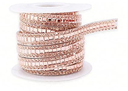 3 Yards Rhinestone Diamond Ribbons Champagne Gold Self Adhesive Glass Rhinestone Strips with Square Gems,Bling Stickers Wrap Crystal Roll for Glitter Clothes,0.7CM