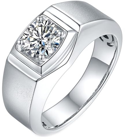 Calefee Ehering Mann Weissgold 375, Solitär Ringe mit Labor Diamant 1 karat gr. 66 (21.0), Trauringe Herren Echtschmuck