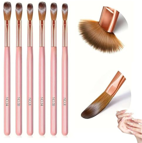6 PCS Acrylic Nail Brush,Professional Brushes for Acrylic Powder,Nail Art Design Women Gift Set,Application Round Head Crimped Nail Art Brush Manicure Tool