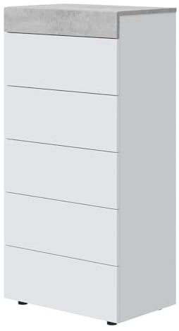 Arreditaly Comò Cassettiera Per Camera Da Letto Settimino Con 5 Cassetti Design Moderno Kolarovo Salvaspazio Mobile Comodino Maniglie Nascoste Interno Tessile 110 x 40 x 61 Cm Bianco E Grigio Cemento