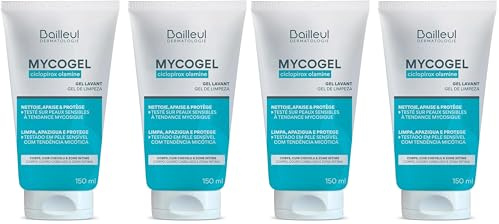 Bailleul | Mycogel | Gel lavant contre les mycoses cutanées | Nettoie, Apaise et Protège | Peaux et muqueuses génitales sensibles à tendance mycosique | Vegan | Lot de 4 x 150 ml