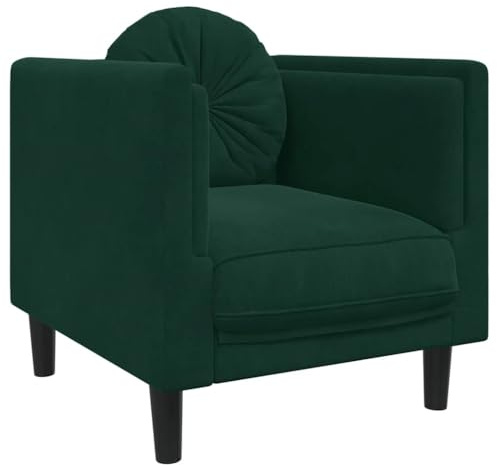 QJBSAVVA Poltrona con cuscino, in velluto verde scuro, moderna, con gambe in legno massello, per soggiorno, camera da letto, 71 x 77 x 70 cm, comoda poltrona per TV