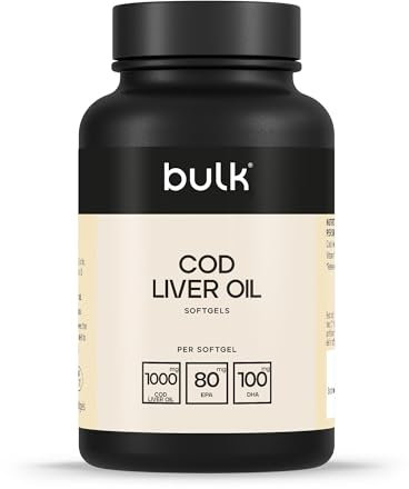 Capsule di olio di fegato di merluzzo sfuso, 1000 mg, confezione da 90, la confezione può variare