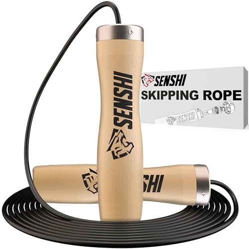 Senshi Japan Cuerda de saltar de cuero, asas ergonómicas de madera, cuerda de cuero extra gruesa, equipada con rodamientos de bolas, cuerda de saltar de cuero real para mujeres y hombres