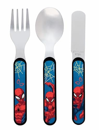Spider-Man Amazing 3 Piece Cutlery Set – Metal, Reusable Children's Knife, Fork & Spoon, Kids-Size, Made from Food-Safe Stainless Steel & ABS Plastic – for 12 Months & Up