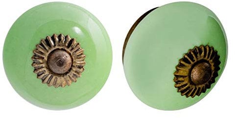 Nicola Spring Ceramic Cupboard Drawer Handle Knobs - Green - Pack of 12