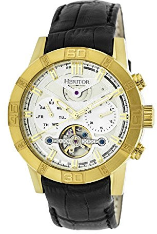 Heritor Automatische Hamilton Halbskelett-Armbanduhr mit Lederband, schwarz/gold/silber/gold sku: herhr4103, Riemen