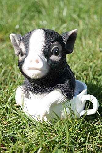 Schwein in Tasse dunkel 15 cm Figur Garten Tier Gartenfigur Sau