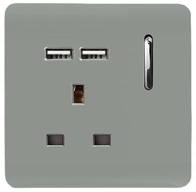 Trendi Switch 1 Gang 13 Amp 2.1 USB Plug Socket in Platinum Silver