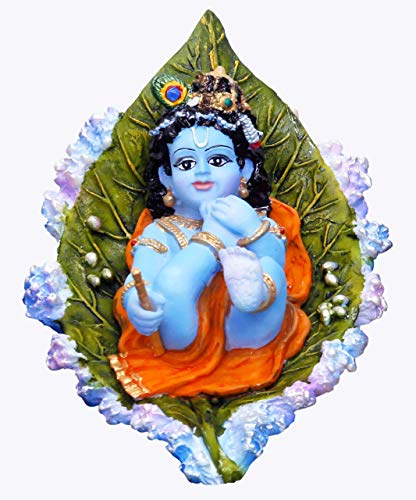Sri Krishna Culture Baby Krishna Murti Baal Gopal auf Blütenblatt, schwebender Hindu-Gott und Göttin Idol/Statue/Murti/Figur (10,2 x 12,7 x 6,3 cm), Polysterharz, Mehrfarbig, Schaustücke zum