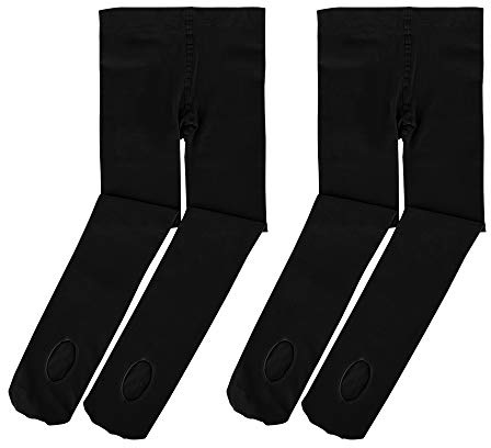 Soudittur Collant da Ballo Convertibili e Calzamaglie da Danza Classica Convertibile per Bambina Ragazze Donna in Nero, 2 Paia, M (125-140 cm)