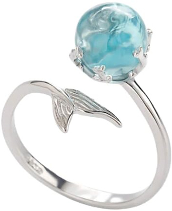 Xiton 1 PC Adjustable Finger-Ring Mermaid Open-Ringe 925 Sterling Silber umwickeln Verdreht Seil Band Ringe (blau)