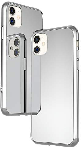 NALIA Spiegel Hartglas Hülle kompatibel mit iPhone 11, Mirror Hard-Case 9H Tempered Glass Cover & Silikon Bumper, Kratzfeste Handyhülle Schutzhülle Etui Handy-Tasche Dünn, Farbe:Silber