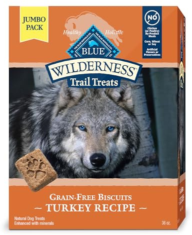 Blue Buffalo Wilderness Trail Treats Crunchy Dog Biscuits Grain-Free and High-Protein Dog Treats, Turkey Recipe 36-oz Box