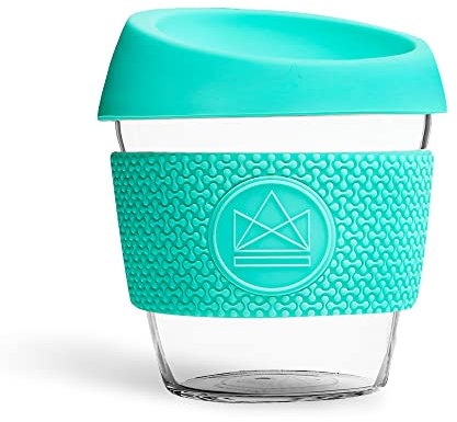 Neon Kactus Glass Coffee Cup | Reusable Glass Cup with Lid for Home or On the Go | Travel Coffee Cup | For Hot & Cold Drinks | Durable, Non-Permeable, Non-Slip, Splash-Proof | Free Spirit, 8oz