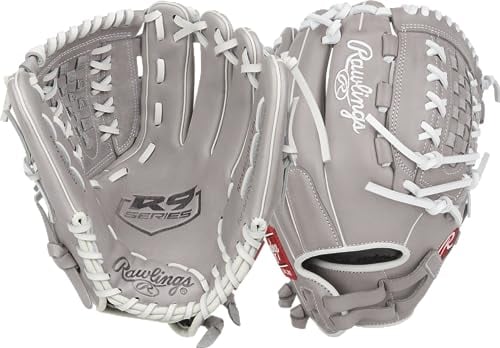 Rawlings R9 Fastpitch Softball Glove | Sizes 11.5-13 | Multiple Styles Guante de sóftbol, Mujeres, Red de Cesta de Doble Encaje | Gris, 12 | Infield/Pitcher