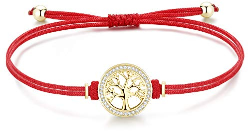 Lebensbaum Armband Damen Mädchen Kinder Gold Silber 925, Mutter Tochter Mama, Stoff Glücksbringer Rot Armband Damen Schmuck Personalisierte Geschenke für Frauen Mädchen Mama Freundin